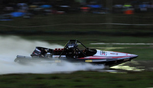 Peter Caughey and Karen Marshall dominate the SuperBoat finals held under lights, to take the championship (photo, Ian Thornton)