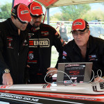 Peter and his technical team, (Left) Ross Baynes and (right) Dave McCallum tuning the boat between rounds