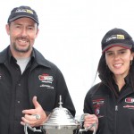 Peter Caughey and Shama Puturunui with the SuperBoat World Championship trophy